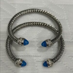 Designer Inspired Silver and Blue Cable Bracelet Set